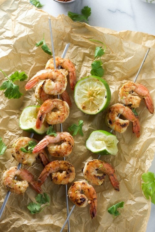 Spicy Cilantro Shrimp Skewers with Honey Lime Dipping Sauce by With Salt & Wit