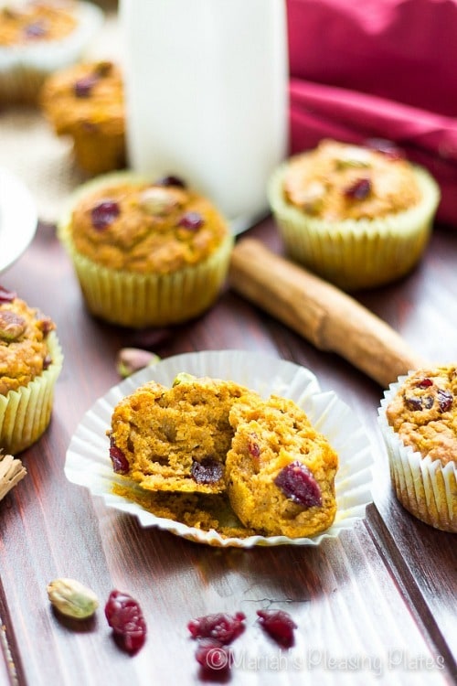 Healthy Pumpkin Cranberry Muffins by Mariah's Pleasing Plates
