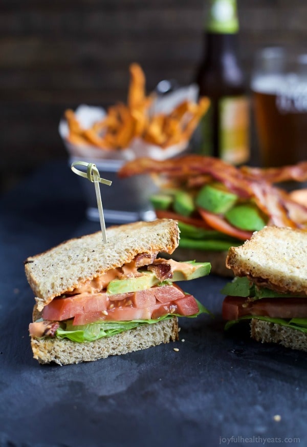The Ultimate Avocado BLT slathered with a Harissa Mayo that takes this sandwich over the top… that and it’s BACON and AVOCADO people!
