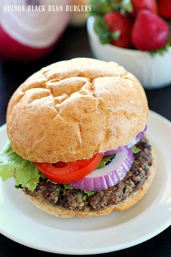 Quinoa Black Bean Burgers – meatless patties full of black beans, quinoa and spices. You won’t believe these are vegetarian! The flavor is so delicious!