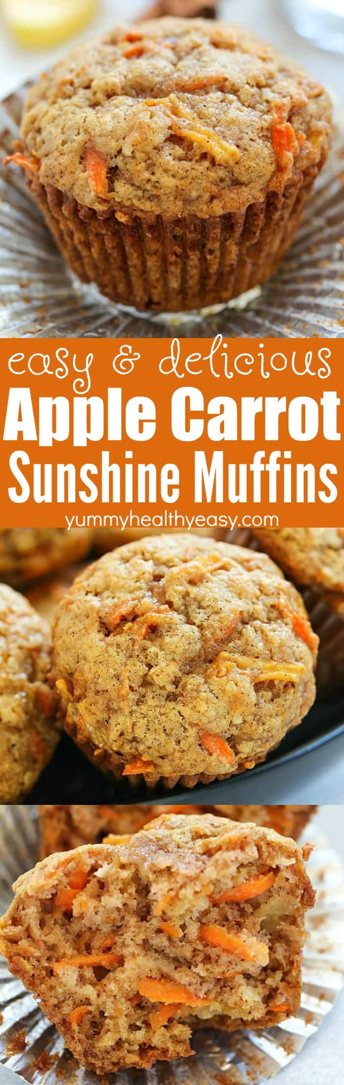 These Apple Carrot Muffins (also known as Sunshine Muffins) are full of carrots, apples, coconut, cinnamon & nutmeg. Your house will smell amazing after baking a batch of them! They're easy to make and are so fluffy and delicious, they'll quickly become a family favorite! via @jennikolaus