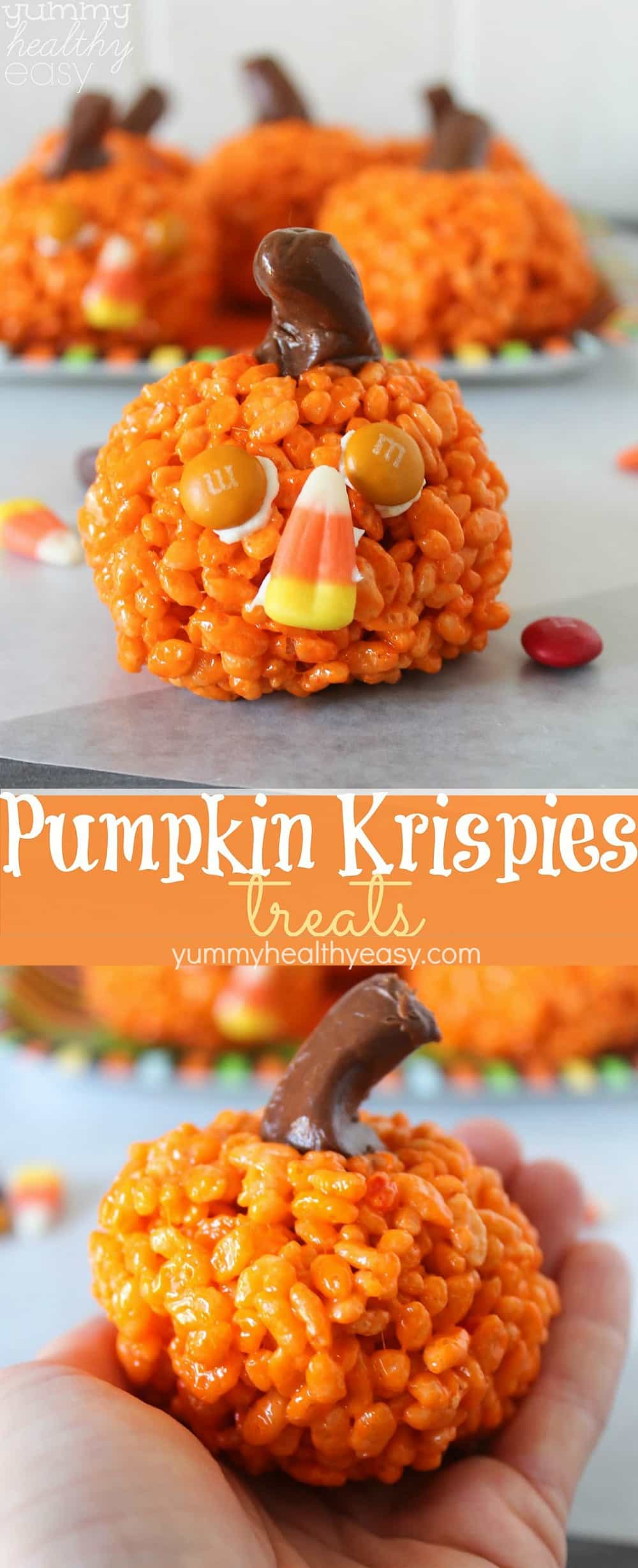 Pumpkin Krispies Treats - easy rice krispie treats that look just like pumpkins! 