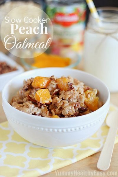 Super easy and delicious Crock Pot Peach Oatmeal! Super easy and such a great healthy breakfast! AD
