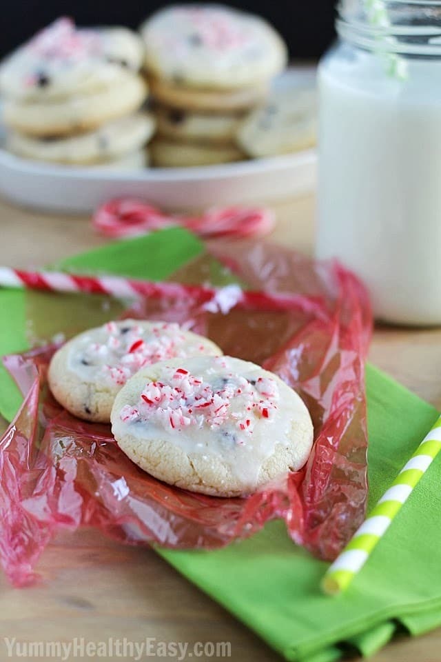 Peppermint Chocolate Chip Sugar Cookies with Mint Glaze - the perfect cookie for the holidays