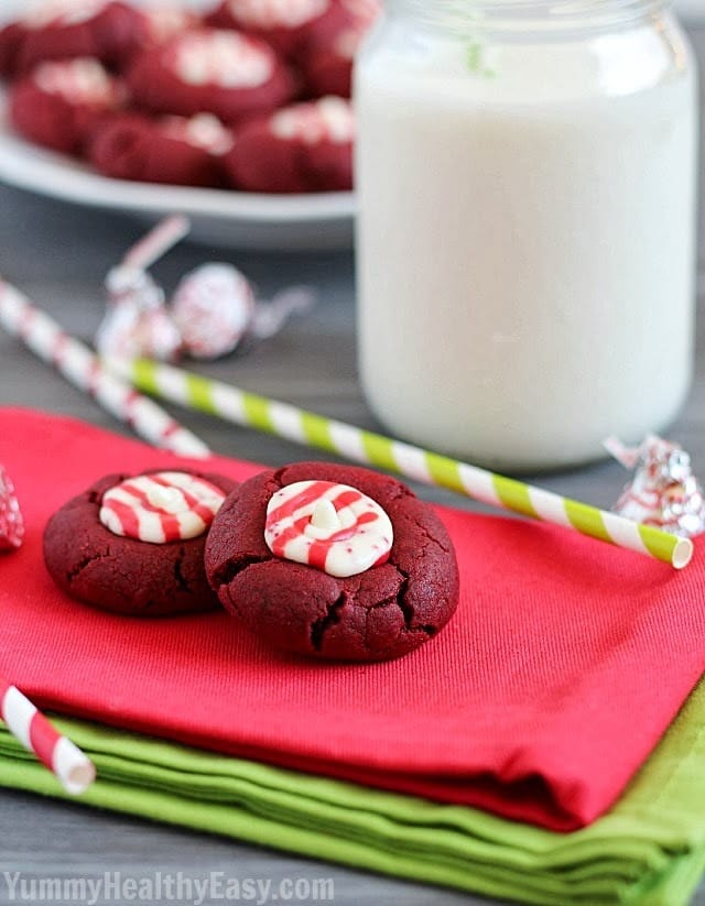 Red Velvet Peppermint Thumbprint Cookies