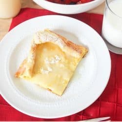 German Pancakes with homemade syrup! These are so easy - one pan to make a huge amount of pancakes!