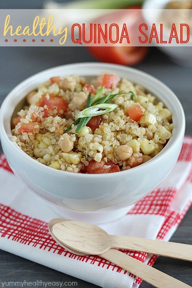 Healthy Quinoa Salad with amazing homemade dressing. Perfect side dish to any meal!