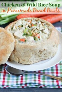 Chicken & Wild Rice Soup in Homemade Bread Bowls
