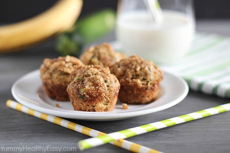 Moist, healthy and delicious Banana-Zucchini Mini Crumb Muffins. Perfect for breakfast or a quick snack.