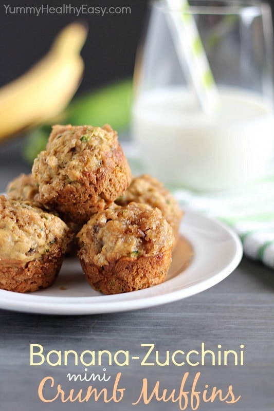 Moist, healthy and delicious Banana-Zucchini Mini Crumb Muffins. Perfect for breakfast or a quick snack.