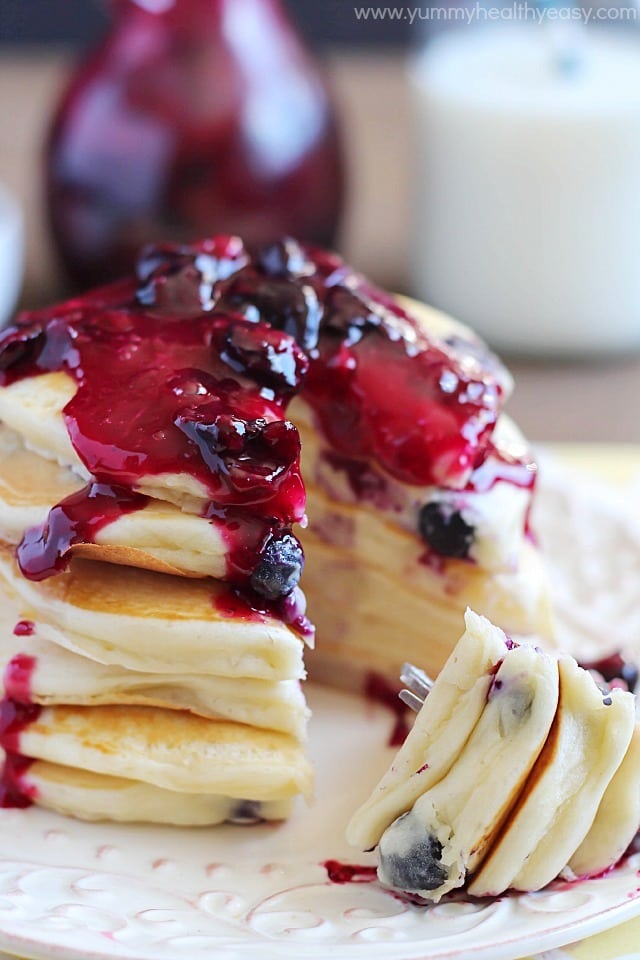 Blueberry Pancakes with Fresh Homemade (easy!) Syrup - say hello to your new favorite breakfast!