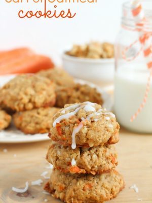 Moist carrot cookies filled with coconut, oats, walnuts and of course, shredded carrots! The perfect cookie for spring!