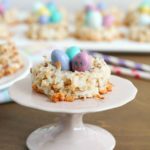 Delicious little nests made out of macaroon cookies and then topped with M&M Easter egg candies. Perfect for spring!
