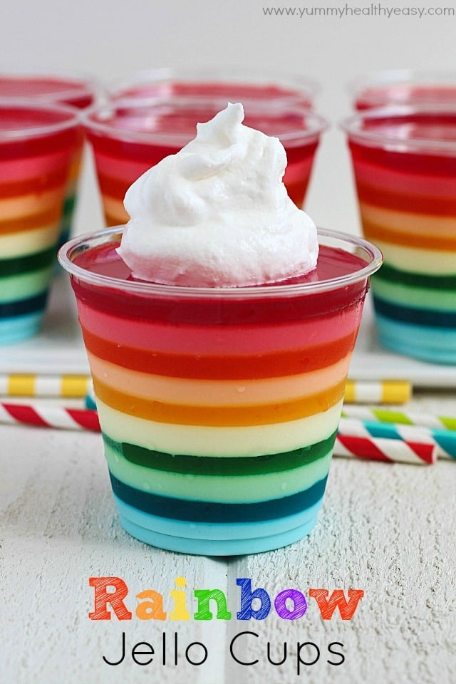 Rainbow Jello Cups | a fun treat to make & serve for a side dish, snack or dessert! #stpatricksday #rainbow