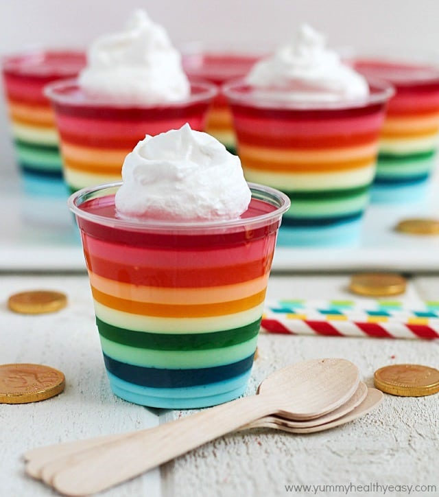 Rainbow Jello Cups | a fun treat to make & serve for a side dish, snack or dessert! #stpatricksday #rainbow