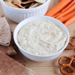 Ranch Hummus Dip | Perfect paired with fresh veggies & pita chips and is FULL of protein and flavor! It's a creamy and delicious dip that takes only 5 minutes to throw together!