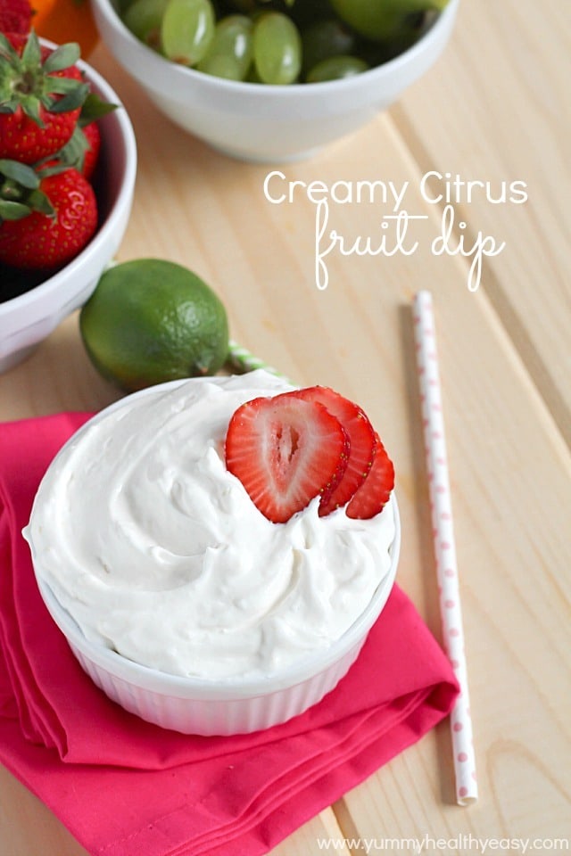 Creamy fruit dip with a touch of three different citrus fruits to give it the best flavor - light, fluffy and perfect for dipping fruit in!