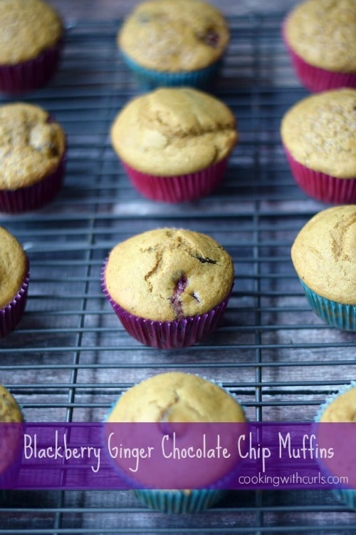 Blackberry Ginger Chocolate Chip Muffins by cookingwithcurls.com
