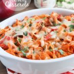 A delicious casserole with chicken, mushrooms, tomatoes and egg noodles tossed in a flavorful sauce made using enchilada sauce and OPA Greek Yogurt Ranch Dressing. Best casserole EVER!