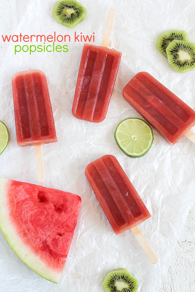 Watermelon Kiwi Popsicles - super easy and delicious popsicles with only four ingredients. Perfect healthy treat for summertime!