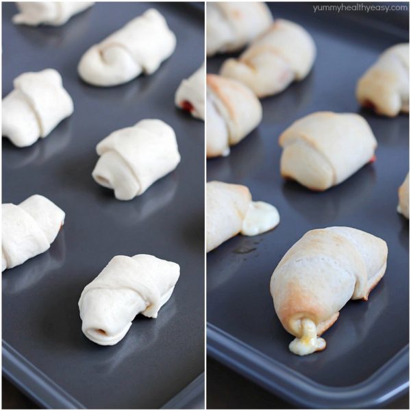 Step by step instructions on how to make simple & delicious Pizza Rolls. Made from pre-made pizza dough, mozzarella sticks, pizza sauce and pepperoni all rolled together in a fun little bite! #ad