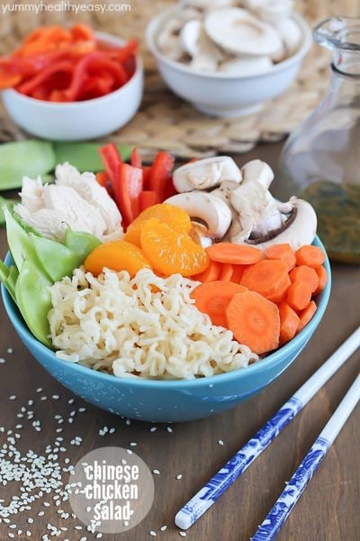 Healthy Chinese Chicken Salad - easy salad filled with fresh veggies, chicken, ramen noodles and a delicious healthy dressing.
