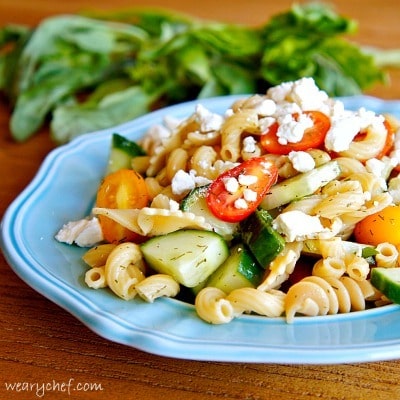 Pretty Pasta Salad (with NO Mayo!) - The Weary Chef