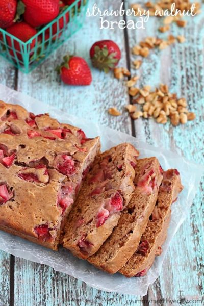 Strawberry Walnut Bread - a delicious quick bread filled with fresh strawberries and walnuts.  Simple, light and aromatic!  delicioushealthysimple.com