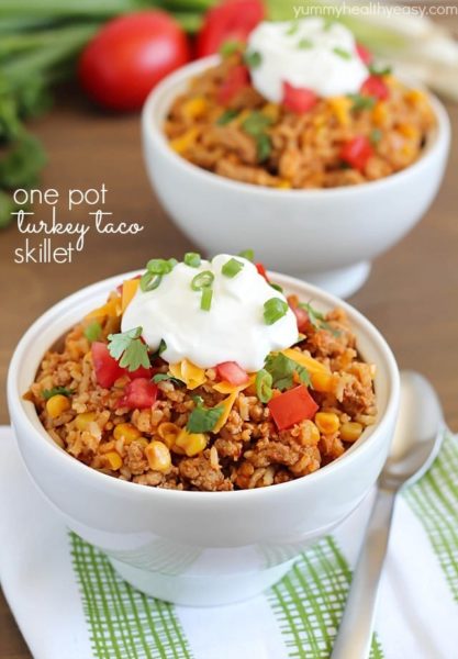 Turkey Taco Skillet - easy and healthy 30 minute meal cooked all in one pot!