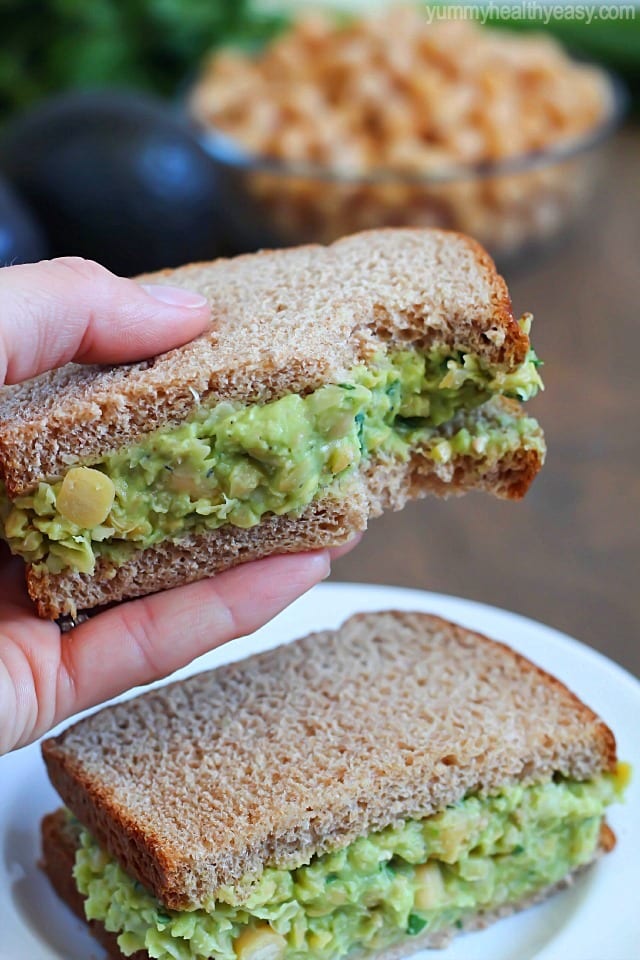 A light and healthy sandwich made with smashed chickpeas, avocados and herbs. Yum!