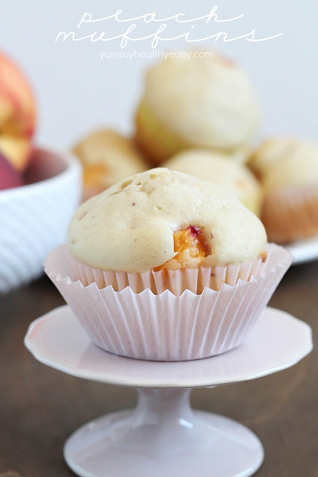 Peach Muffins - easy homemade muffins filled with peach chunks.  The best breakfast or snack!