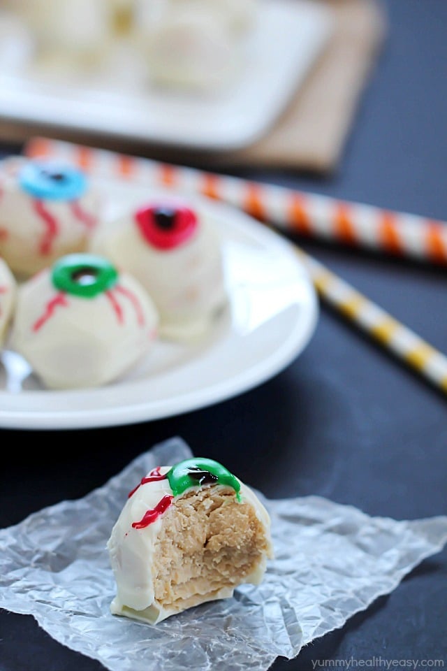 Peanut Butter Truffle Halloween Eyeball Recipe - a spooky Halloween treat with only 4 ingredients!