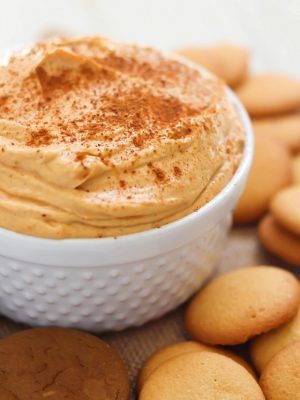 Amazingly easy, creamy and skinny pumpkin dip - you will not believe how yummy this is and only 117 calories per 1/4 cup serving!