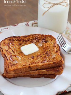 Crazy amazing Pumpkin French Toast made healthier by using egg whites and 100% whole wheat bread. #ad #daveskillerbread