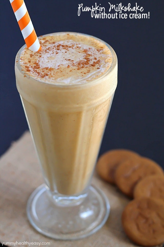 Creamy, smooth pumpkin milkshake made without ice cream! Once you try this method, you'll never make a milkshake with ice cream again!
