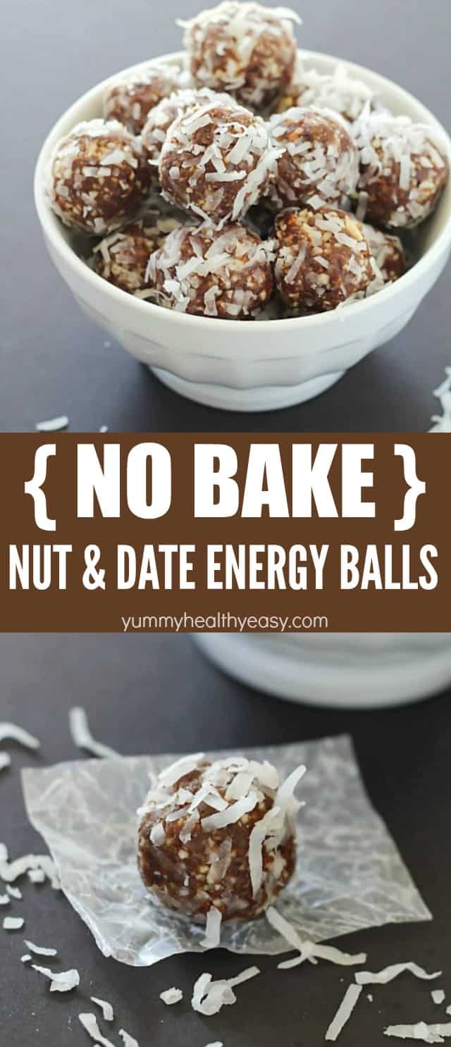 No-Bake Nut & Date Energy Balls are perfect for a quick pick-me-up snack to keep you going throughout the day! (no refined sugars added) #healthy #snack #yummy #recipe #easy #protein #bitesize via @jennikolaus
