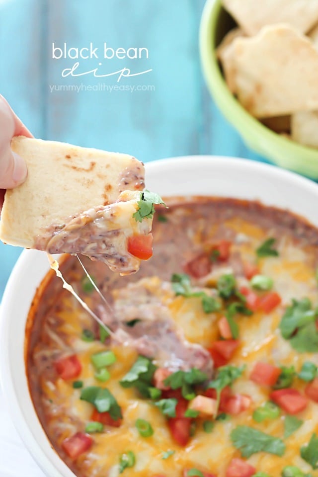 Healthy and addicting black bean dip - the perfect snack full of protein to keep you satisfied! Best served with pita chips, tortilla chips or veggies.