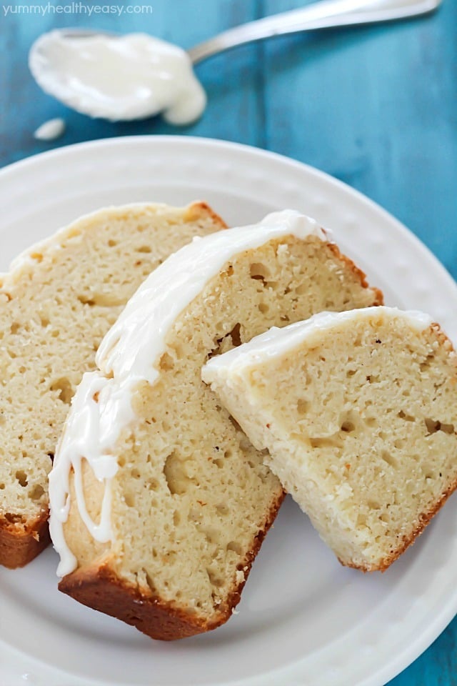 Light and moist eggnog bread drizzled with an eggnog glaze. So much flavor packed into one loaf! Soft, moist and delicious. This is a must-make!