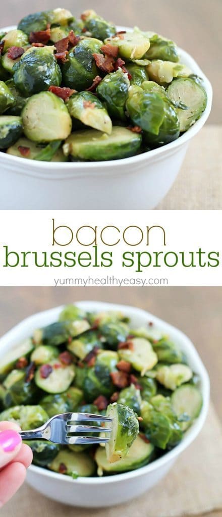 Need an easy side dish? This bacon brussels sprouts recipe is the way to go! They're fancy enough to serve as a side dish at a party but quick & easy enough to be added in with a weeknight meal.