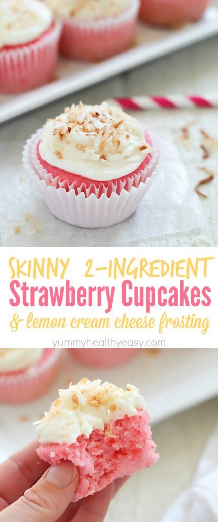 Skinny Strawberry Soda Cupcakes {with only 2 EASY ingredients...Hint, one is diet soda!} and a crazy awesome lemon cream cheese frosting!