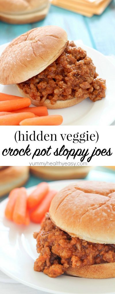 Crock Pot Sloppy Joes with veggies hidden inside! Your kids (or husband!) will never know there are vegetables sneaked in there! 
