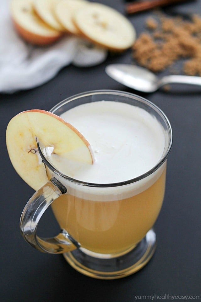 Warm, creamy, delicious caramel hot apple cider cooked right in the crock pot, and with only 4 easy ingredients! #truvia