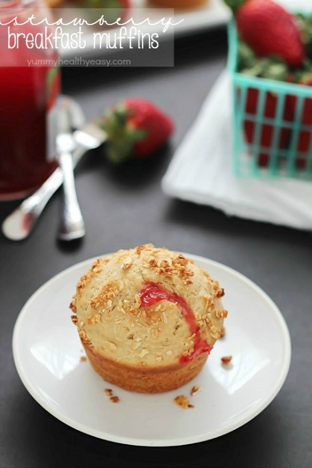 Simply delicious Strawberry Breakfast Muffins filled with strawberry jam! 