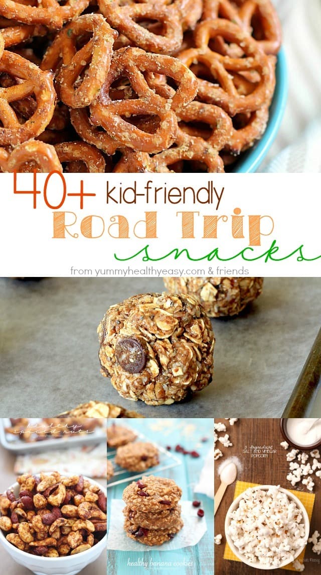 Going on a road trip soon? Check out these 40+ easy and kid-friendly road trip snacks! Ideas from granola bars, nut balls, and snack mixes. 
