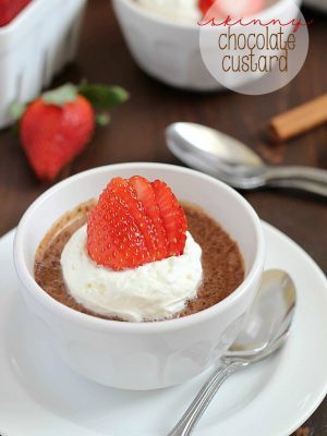 Easy Chocolate Custard recipe that’s velvety smooth, rich and light all at the same time. Plus it’s super easy (only 5 ingredients) and under 100 calories for each cup!