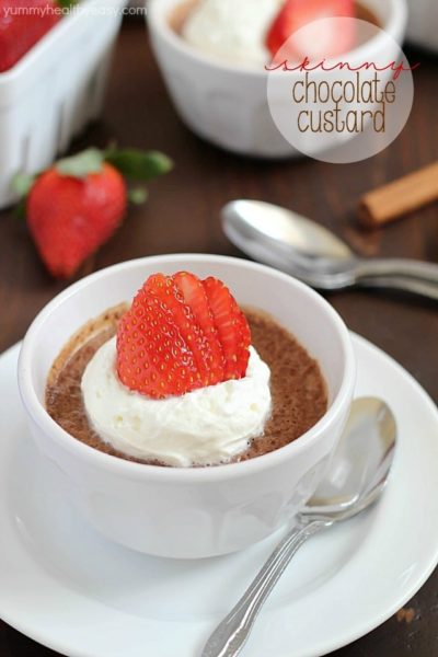 Easy Chocolate Custard recipe that’s velvety smooth, rich and light all at the same time. Plus it’s super easy (only 5 ingredients) and under 100 calories for each cup!