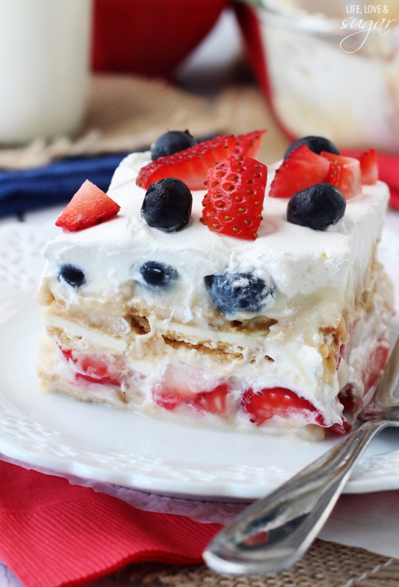 Strawberry and Blueberry Ice Box Pie - This looks perfect for the summer holidays.