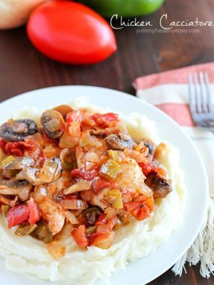 This Chicken Cacciatore Recipe is full of chicken and vegetables in a flavorful tomato sauce. It's an easy, comforting and healthy dinner the whole family will love!