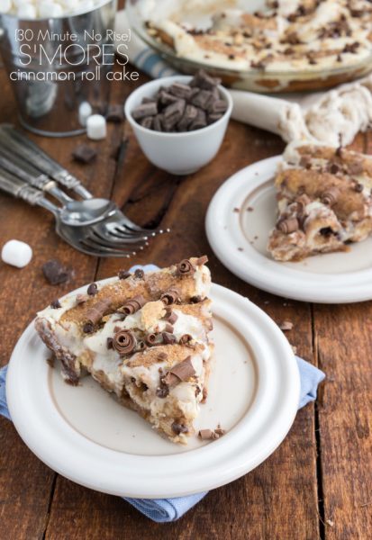 30 Minute No Rise S'mores Cinnamon Roll Cake by ChelseasMessyApron.com - cake for breakfast!! Love this!