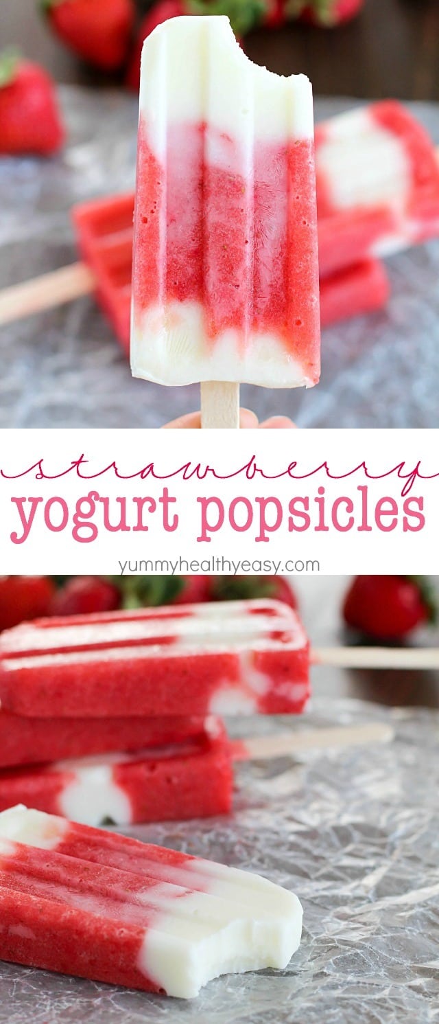 Healthy, easy and delicious Strawberry Yogurt Popsicles - a favorite summer treat everyone in the family will enjoy! Only 4 ingredients!